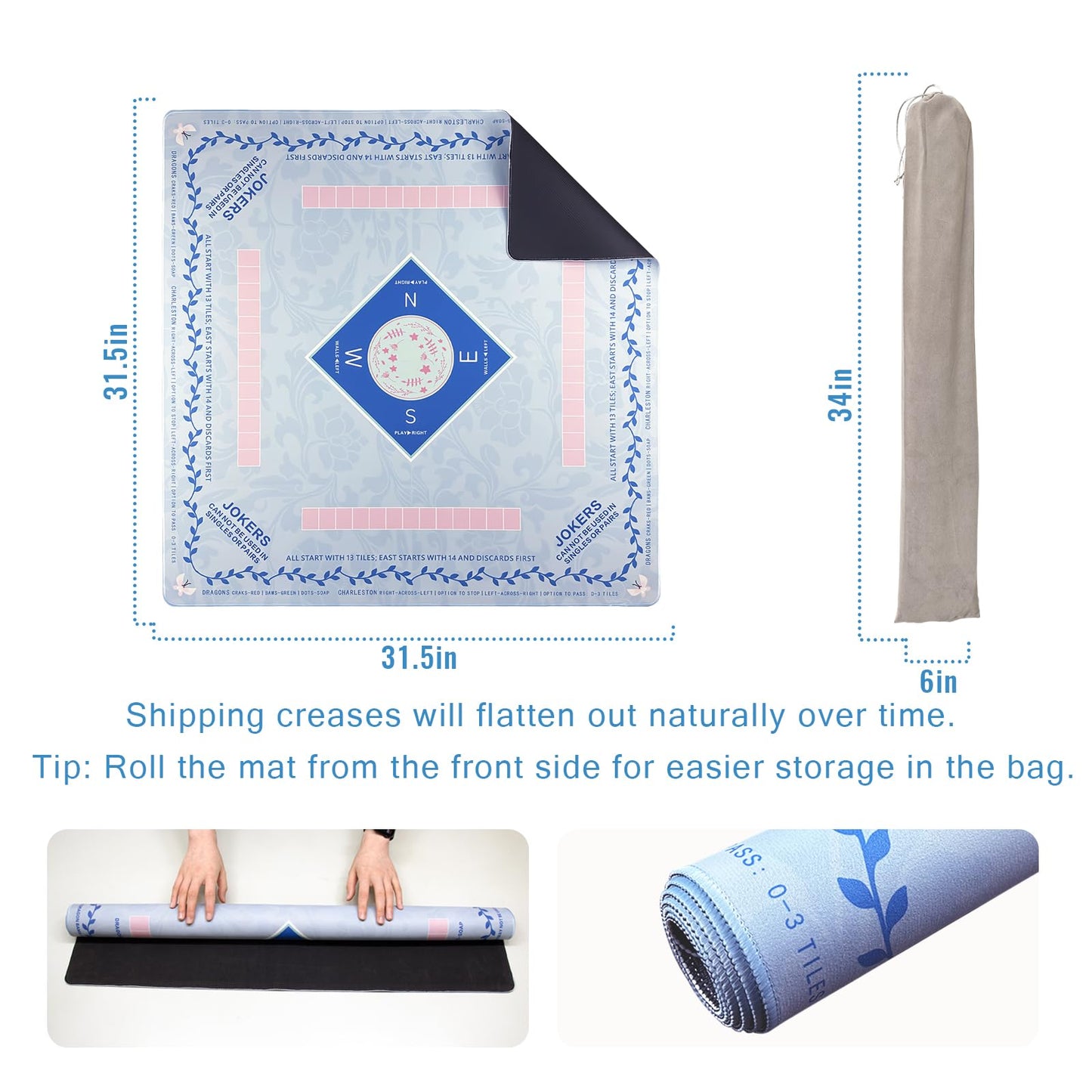 DMJHJY Mahjong Mat 31x31 Inch – Non-Slip, Waterproof, Quiet Table Surface