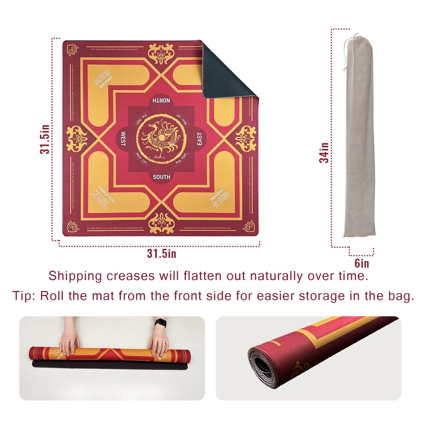 DMJHJY Mahjong Mat 31x31 — Non-Slip, Noise-Reducing Surface with Carry Bag for American Mah Jongg