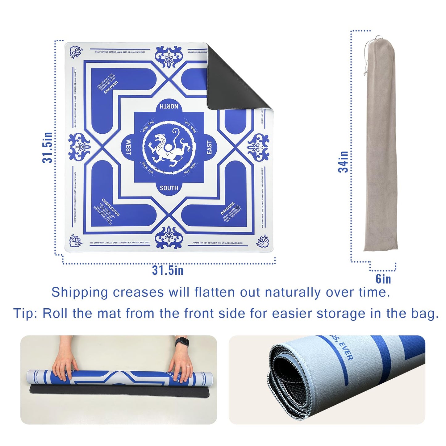 DMJHJY Mahjong Mat 31x31 — Non-Slip, Noise-Reducing Table Cover