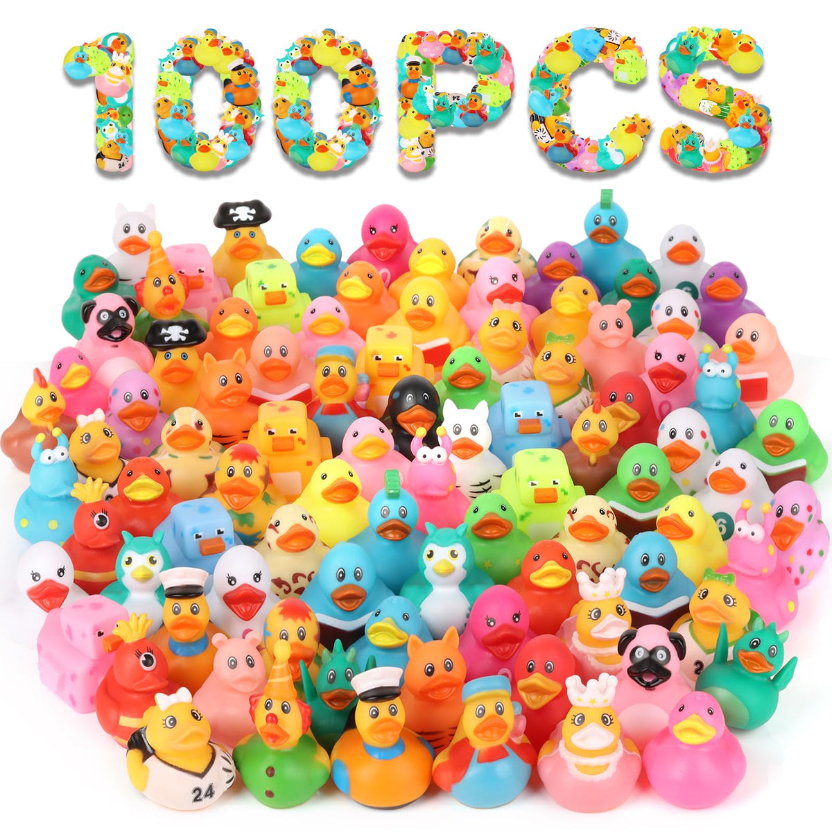 Dmsky 100 Pack Rubber Ducks in Bulk – Assorted Bath Toys, Party Favors & Jeep Ducking