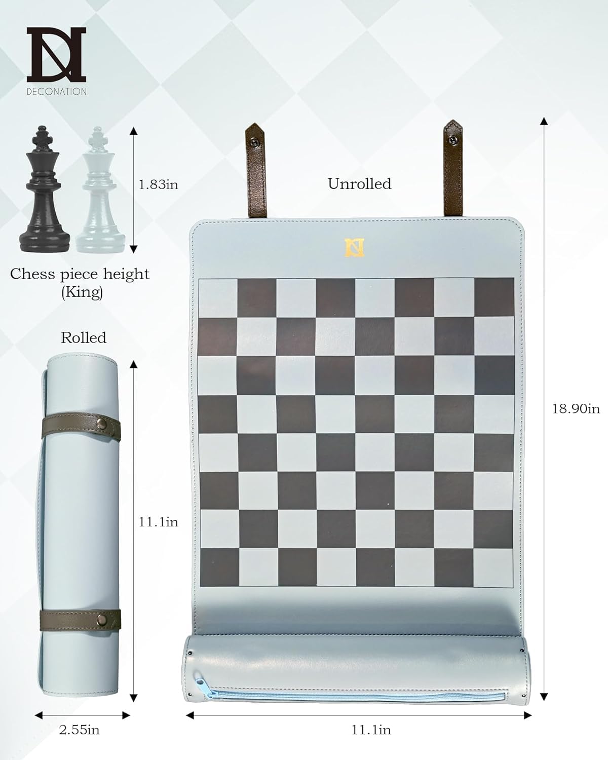 DN DECONATION Portable Travel Chess Set – Roll-Up Leather Board with Resin Pieces