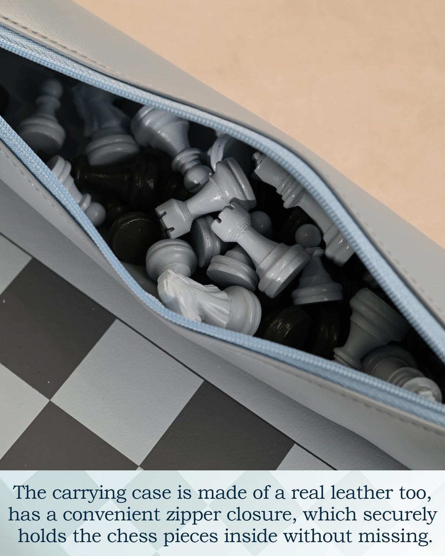 DN DECONATION Portable Travel Chess Set – Roll-Up Leather Board with Resin Pieces