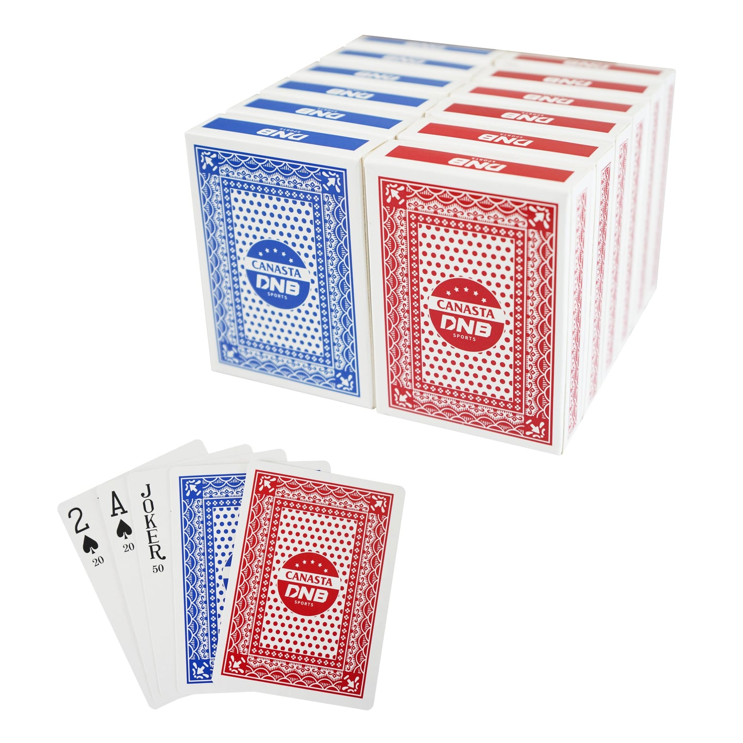 DNB SPORTS Canasta Cards – 12-Deck Set (6 Blue, 6 Red) with Point Values and Rules