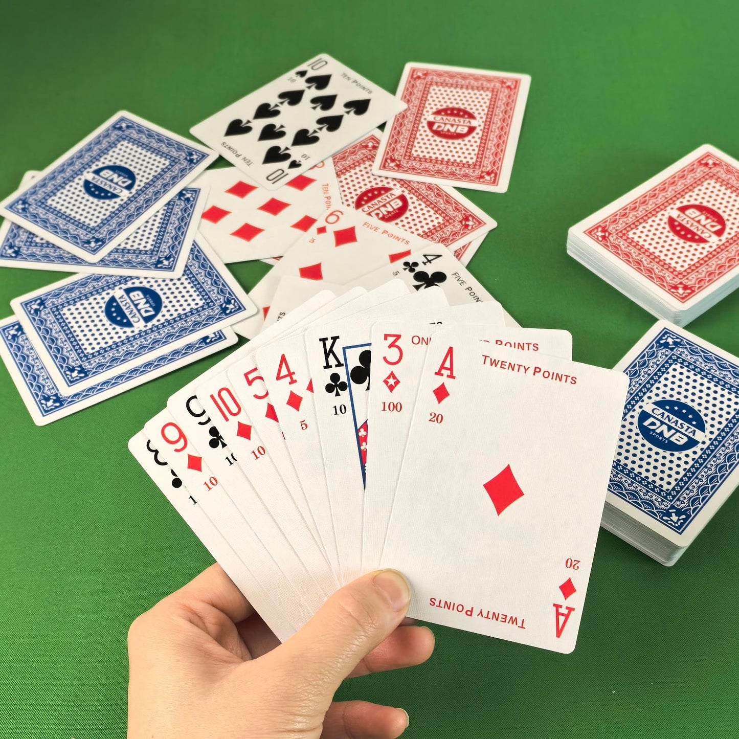 DNB SPORTS Canasta Cards – 12-Deck Set (6 Blue, 6 Red) with Point Values and Rules