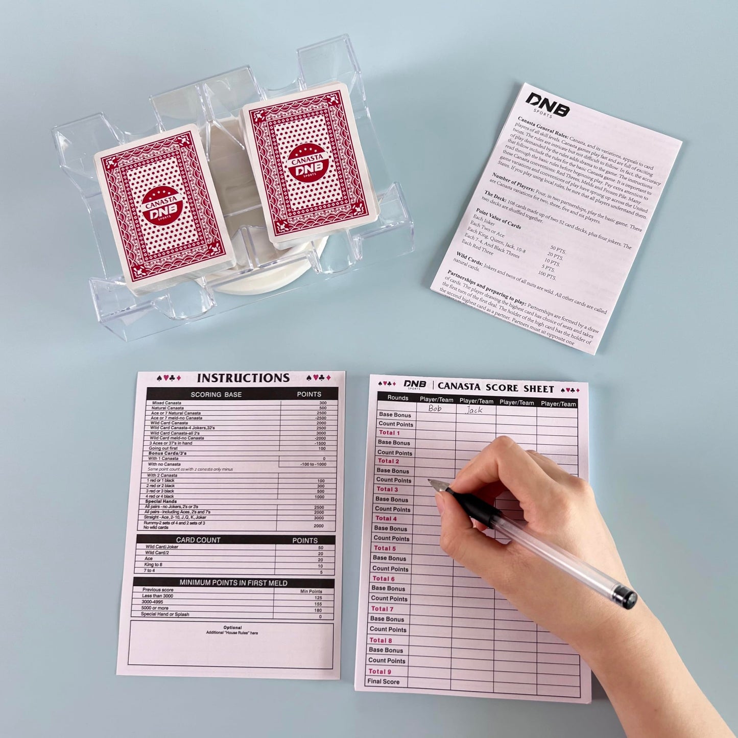 DNB SPORTS Canasta Card Game Set – 2 Red-Back Decks, Revolving Tray, Score Pad & Instructions
