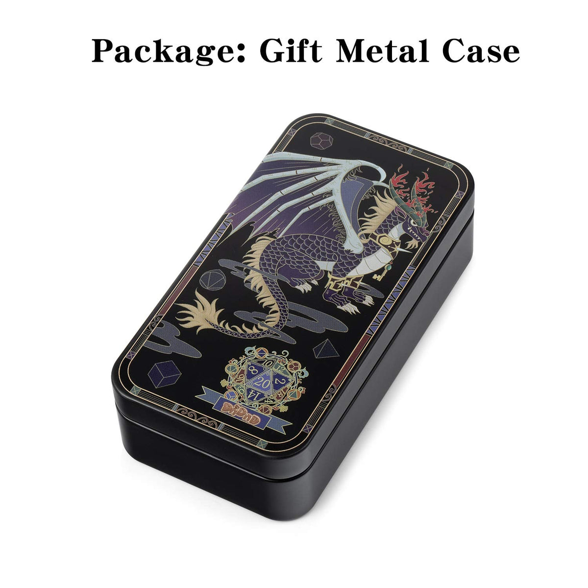DNDND Ancient Design Brass Dice Set – 7-Piece Metal D&D Dice with Box