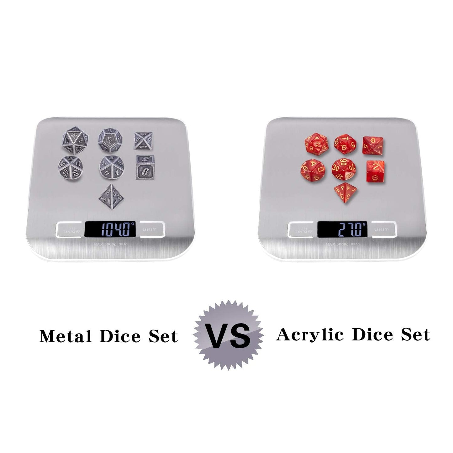 DnDnD Ancient Silver Metal DND Dice Set — 7-Piece Metal Dice with Case for D&D & Tabletop RPGs