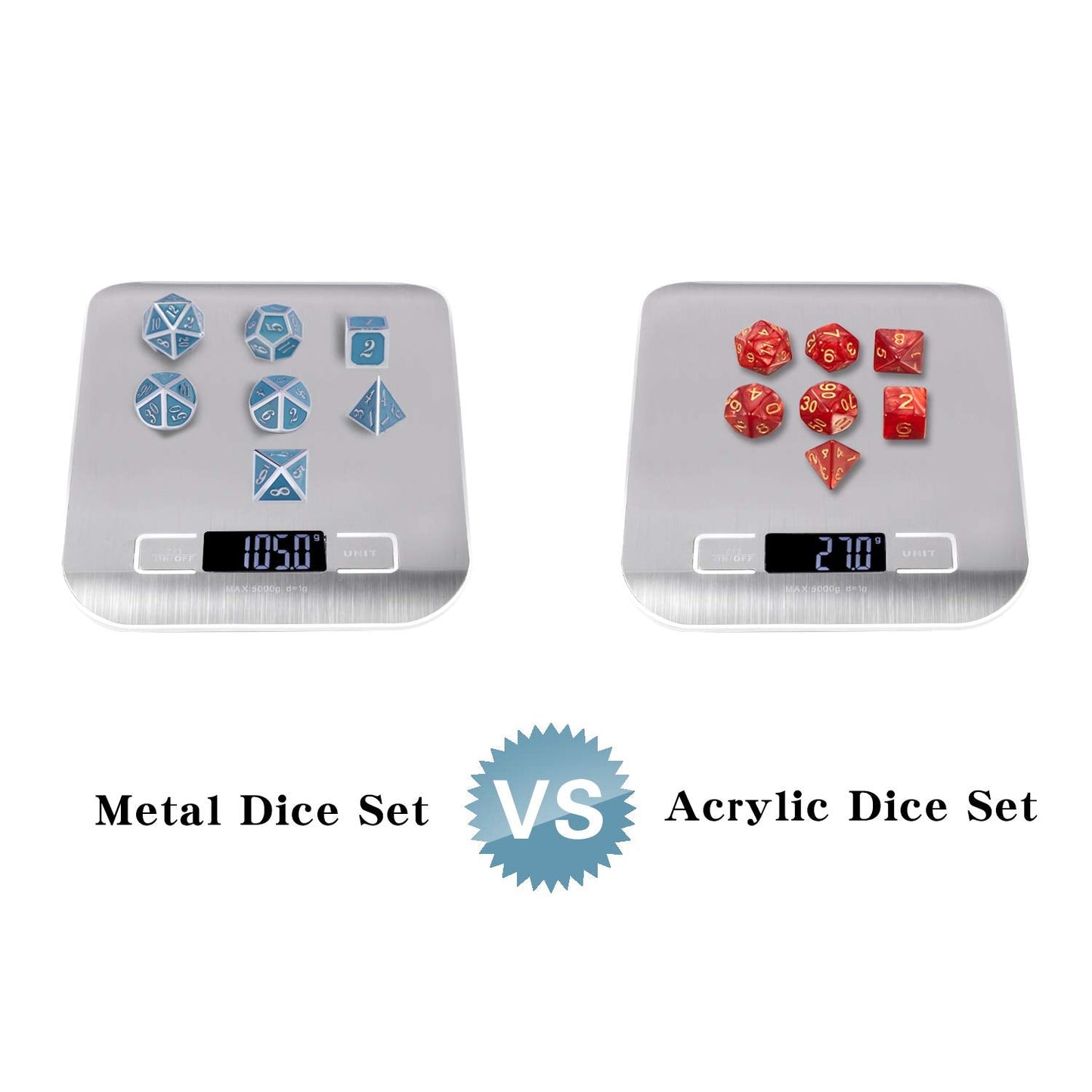DNDND Glowing Blue Metal Dice Set – Heavy, Luminous RPG Dice for D&D & More