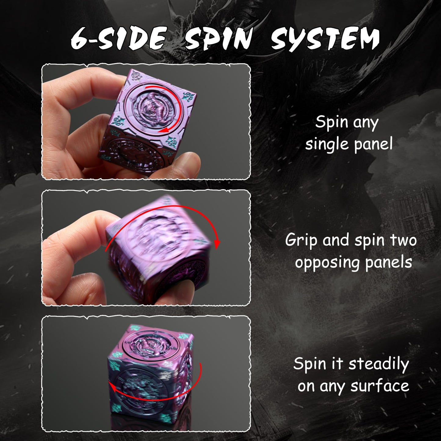 DNDND Purple-Blue Chameleon Spinner Dice – Color-Shifting Monster Cube for TTRPGs