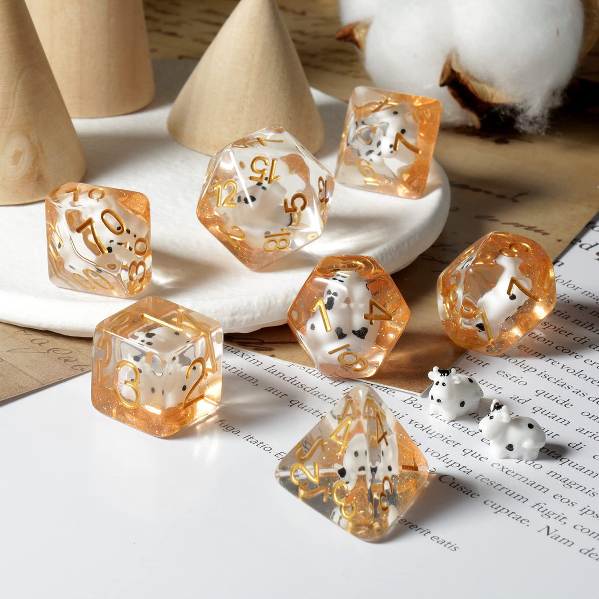 Cow DND Dice – DNDND 7-Piece Resin D&D Dice Set with Velvet Bag