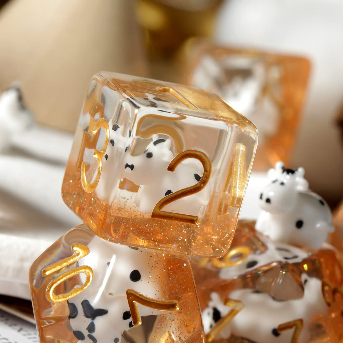 Cow DND Dice – DNDND 7-Piece Resin D&D Dice Set with Velvet Bag