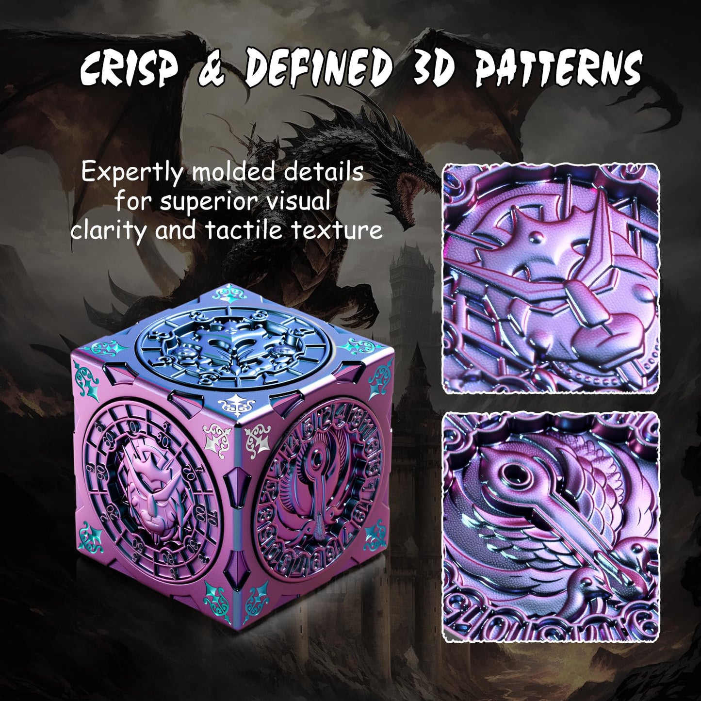 DNDND Purple-Blue Chameleon Spinner Dice – Color-Shifting Monster Cube for TTRPGs
