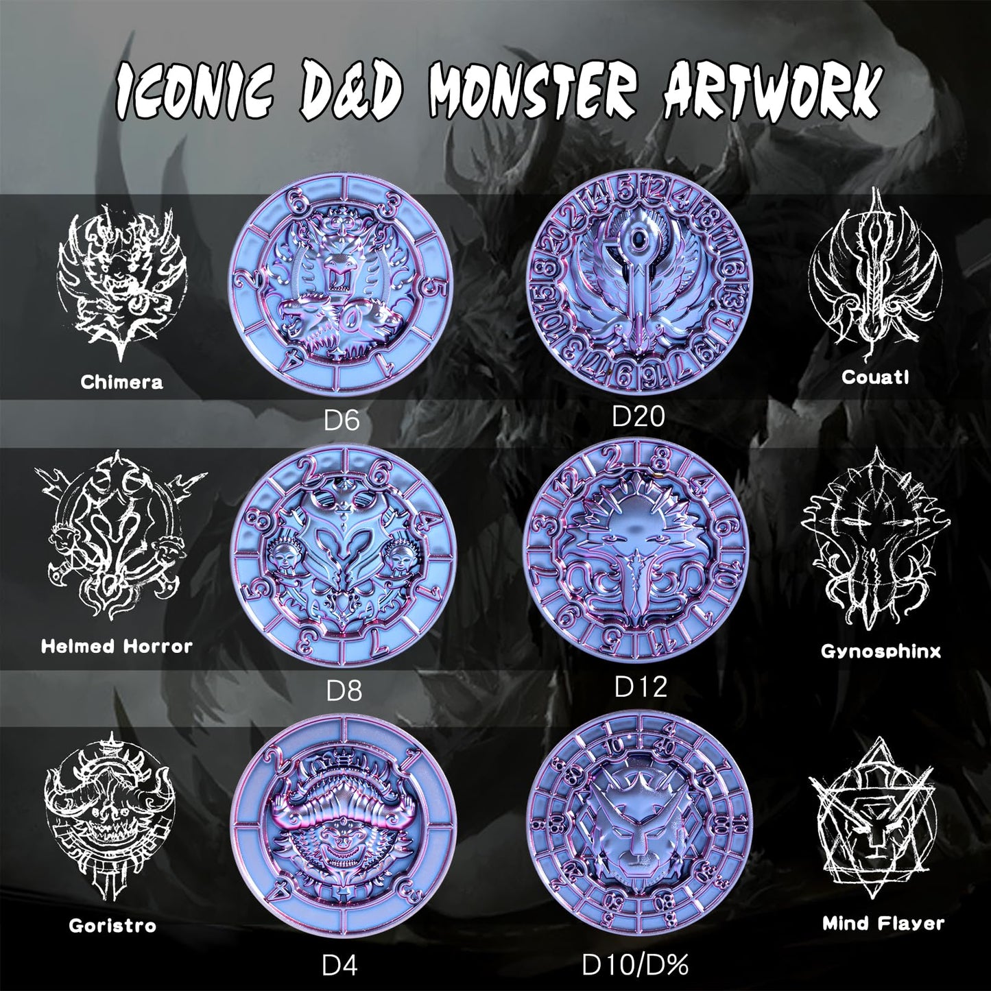 DNDND Purple-Blue Chameleon Spinner Dice – Color-Shifting Monster Cube for TTRPGs