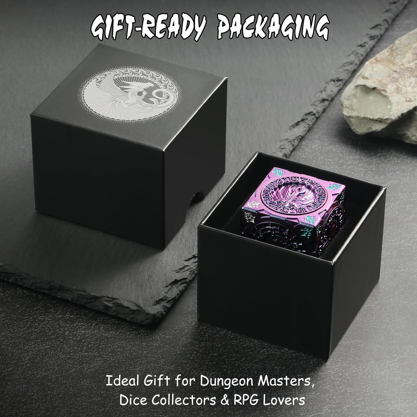 DNDND Purple-Blue Chameleon Spinner Dice – Color-Shifting Monster Cube for TTRPGs