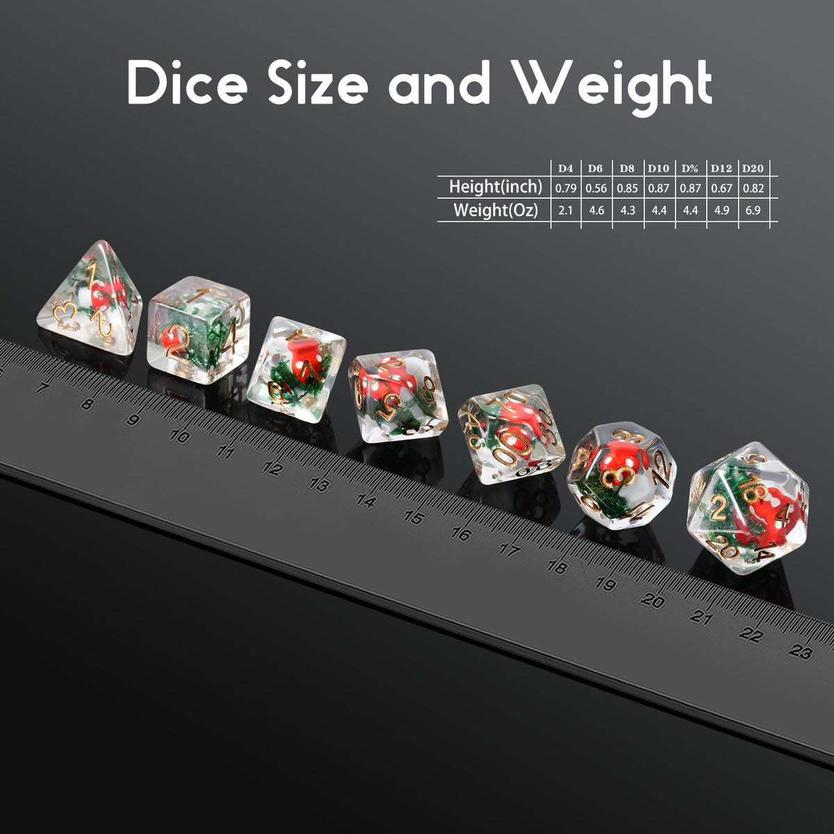 DNDND Mushroom Dice Set – 7-Piece Resin D&D Dice with Velvet Gift Bag