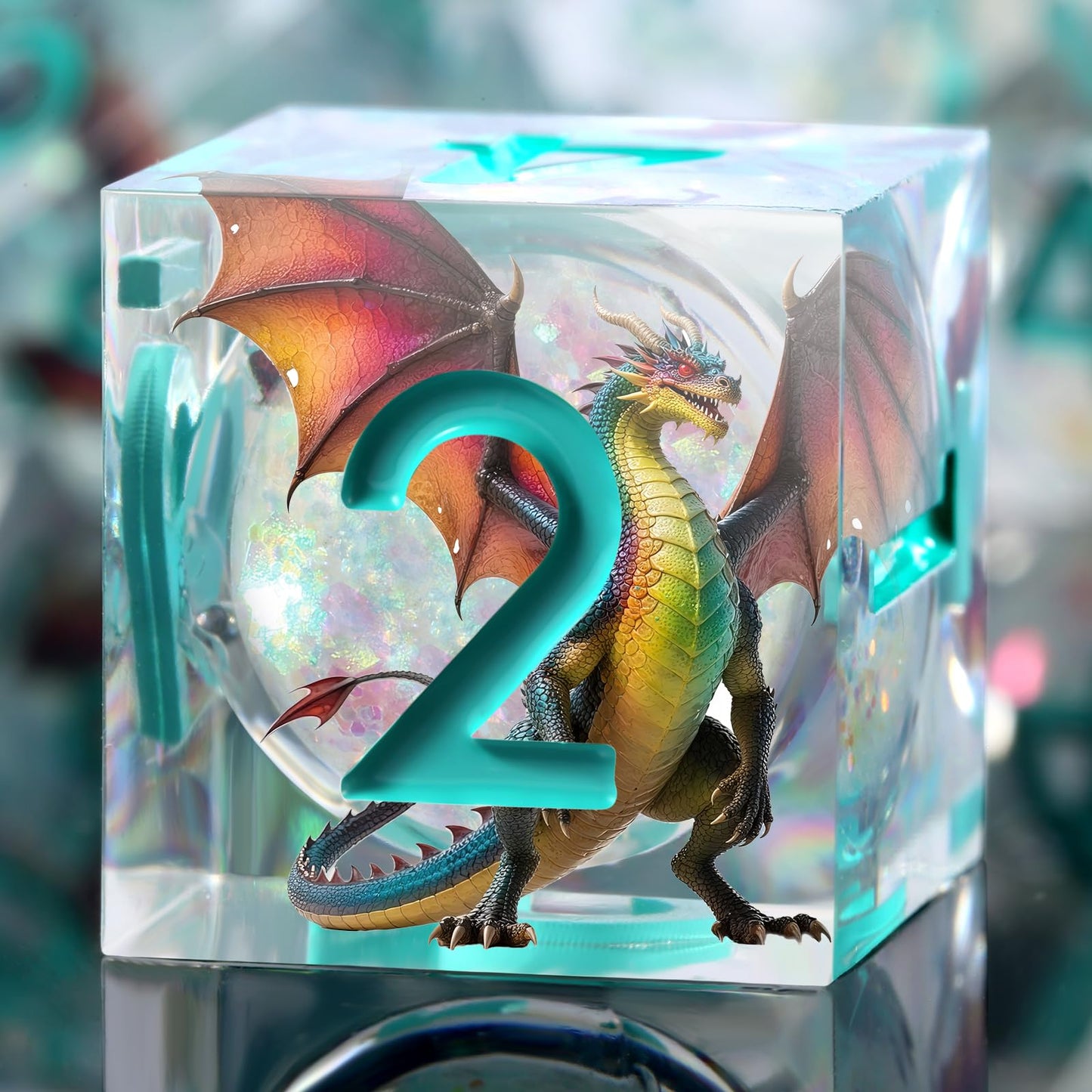 DNDND Shinny Liquid Core Dice Set – 7-Piece Sharp Edge Dragon Dice with Metal Case | D&D RPG Gift