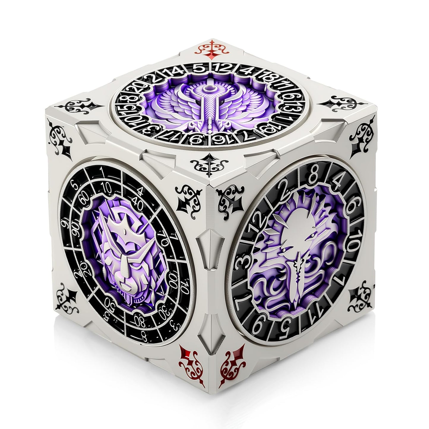 DNDND Multi-Functional Spinner Dice Cube for D&D – Iconic Monster Themed (Silver & Purple)