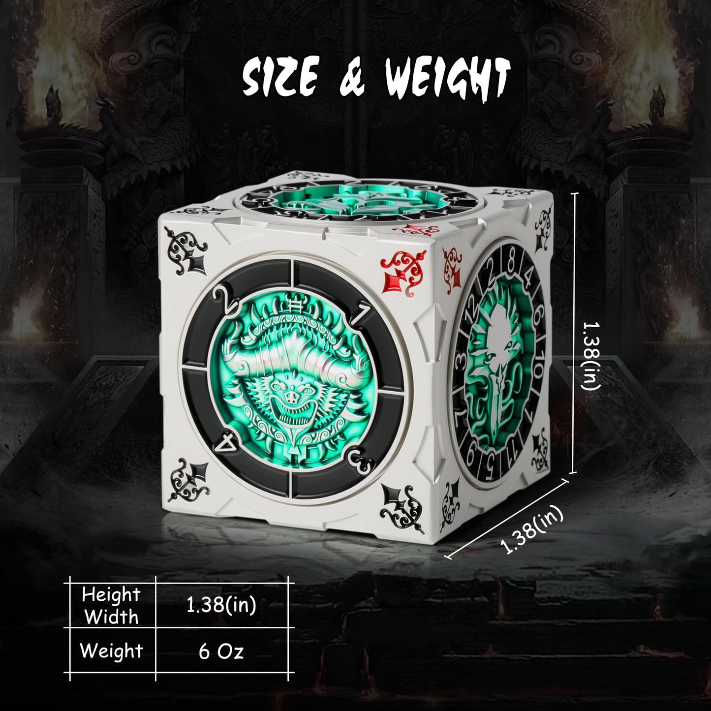 DNDND Multi-Functional Spinner Dice Cube – Silver & Green Monster-Themed Gift for D&D & TTRPG
