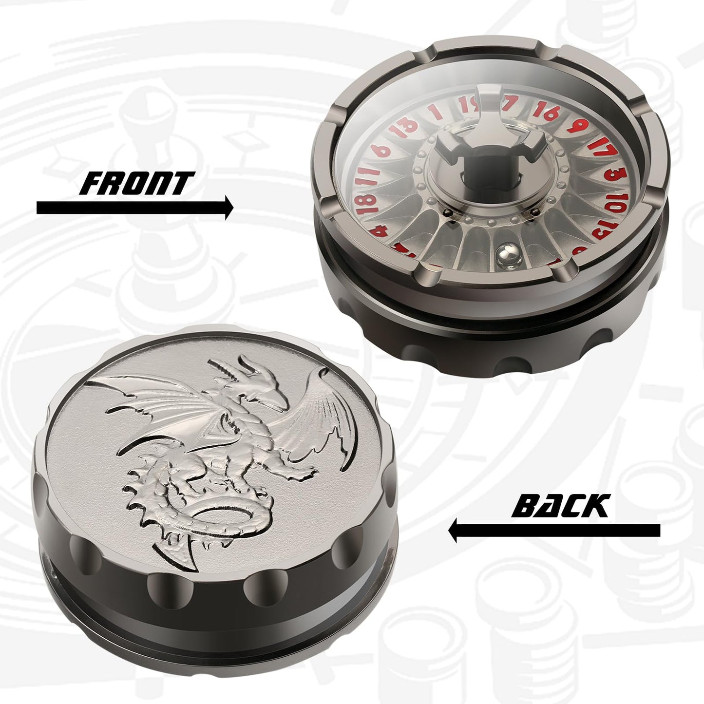 DNDND Roulette D20 Dice 50mm Metal – Dragon Engraved Base, Gift Box