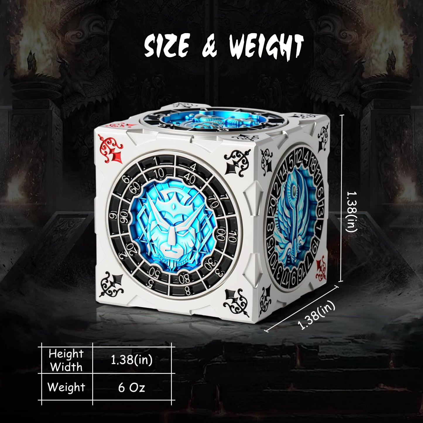 DNDND 7-in-1 Spinner Dice Cube – Goristro & Couatl Edition (Silver & Blue) | D&D Collector’s Set