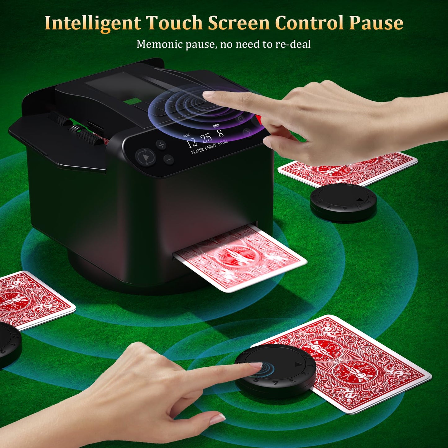 Dnin Automatic Card Shuffler & Dealer 2-in-1 | 2–12 Players, Wireless Remote, 2 Decks, 360°/180° Rotating