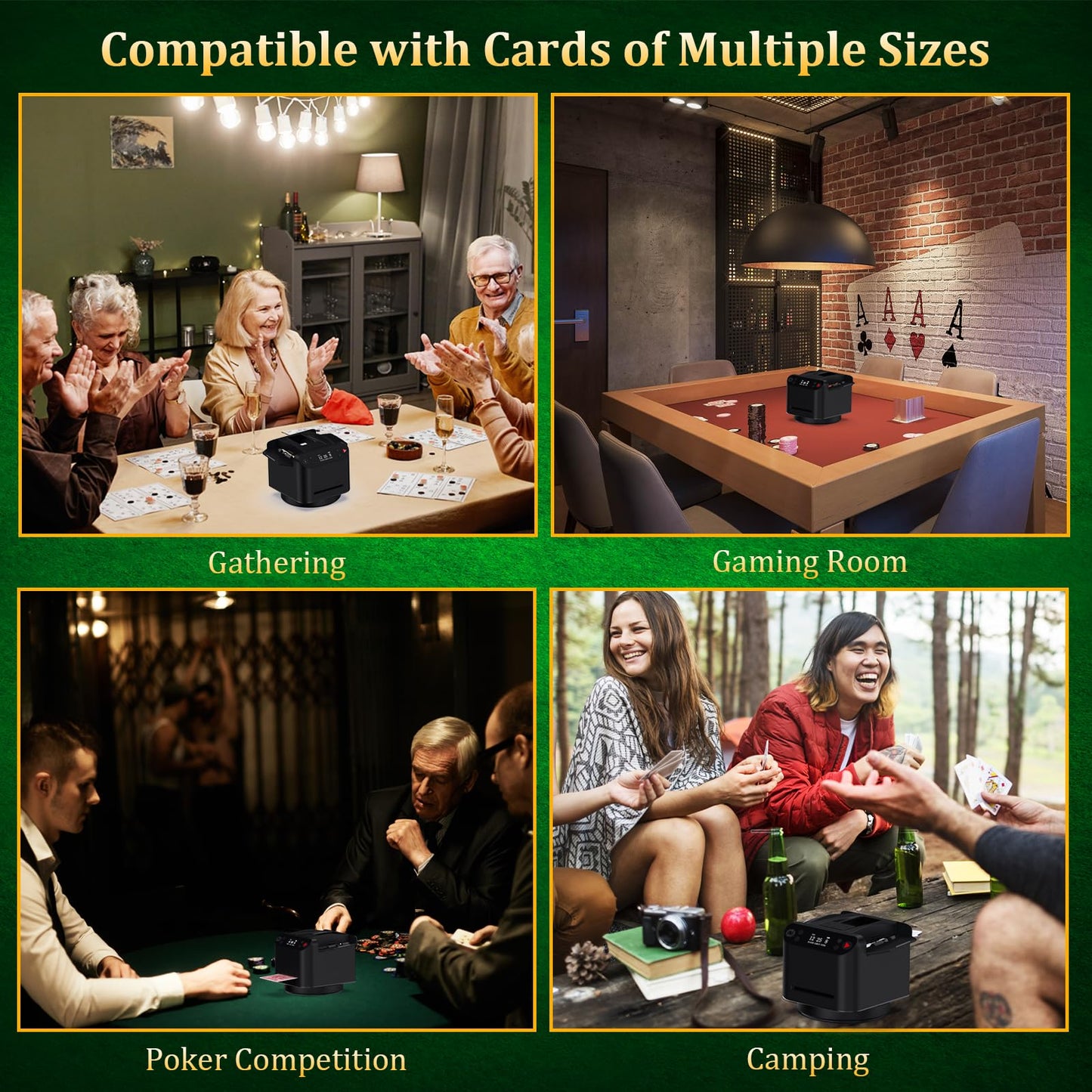 Dnin Automatic Card Shuffler & Dealer 2-in-1 | 2–12 Players, Wireless Remote, 2 Decks, 360°/180° Rotating