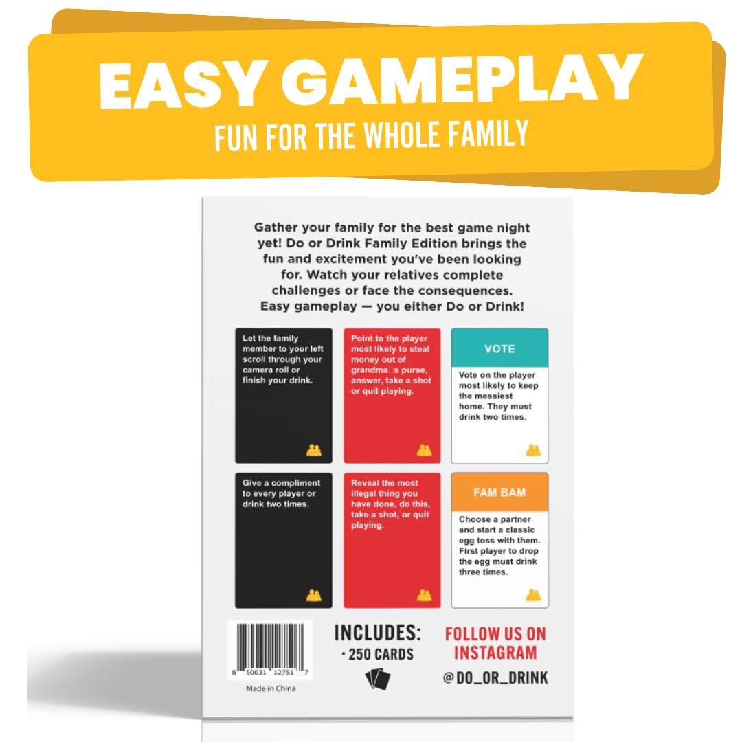 Do or Drink Family Edition – Hilarious Party Card Game for Adults, Perfect for Family Game Night & Big Groups