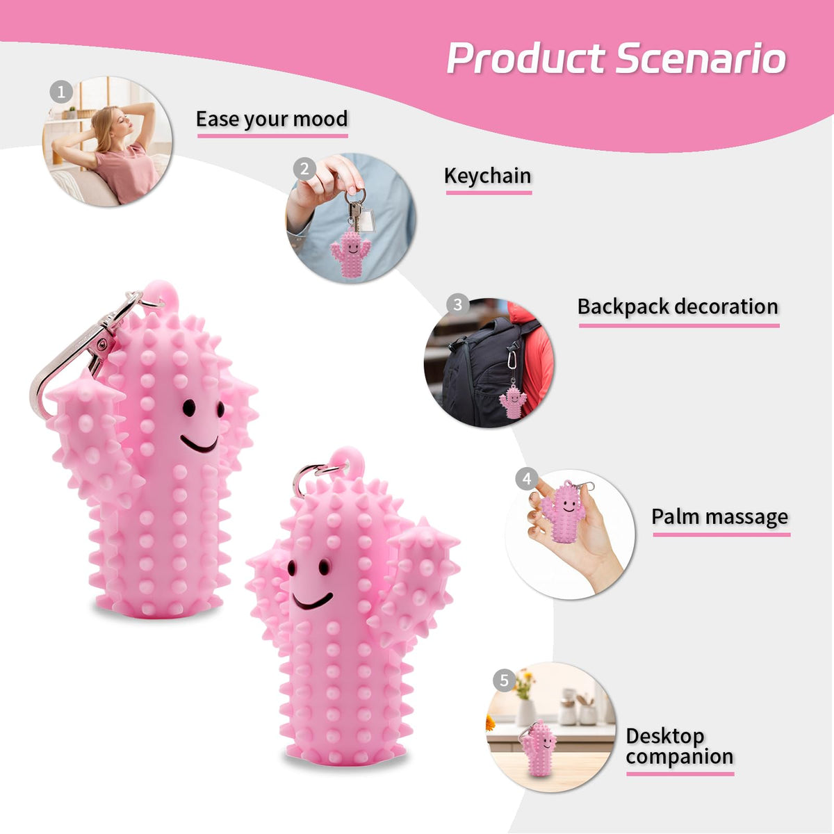 Doacpcr Little Ouchies Pain Fidget – Silicone Cactus Sensory Toy, Pink