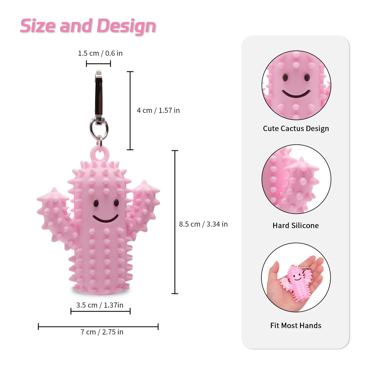 Doacpcr Little Ouchies Pain Fidget – Silicone Cactus Sensory Toy, Pink