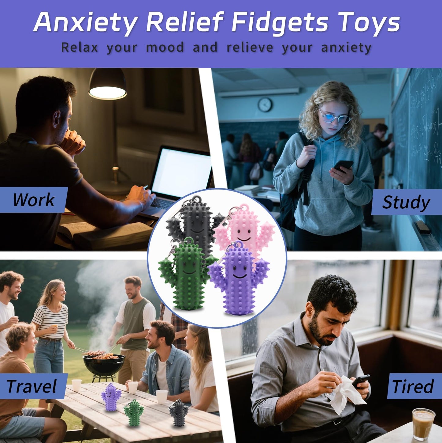 Doacpcr Little Ouchies Fidget – Silicone Cactus Stim Toy for Adults