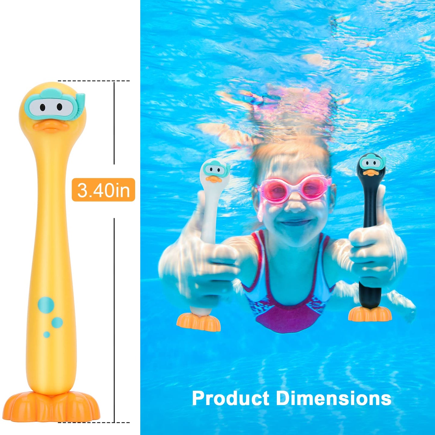DOADW Summer Pool Toys: Underwater Diving Sticks Duck 3-Pack
