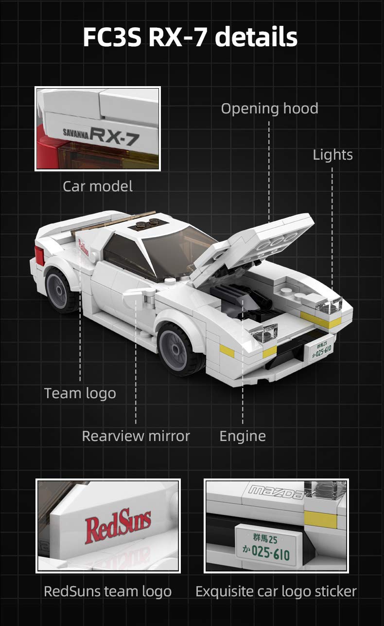 dOBROMOb Mazda RX-7 FC3S Initial-D 25th Anniversary 1:24 Bricks Model Kit – 282 Pieces