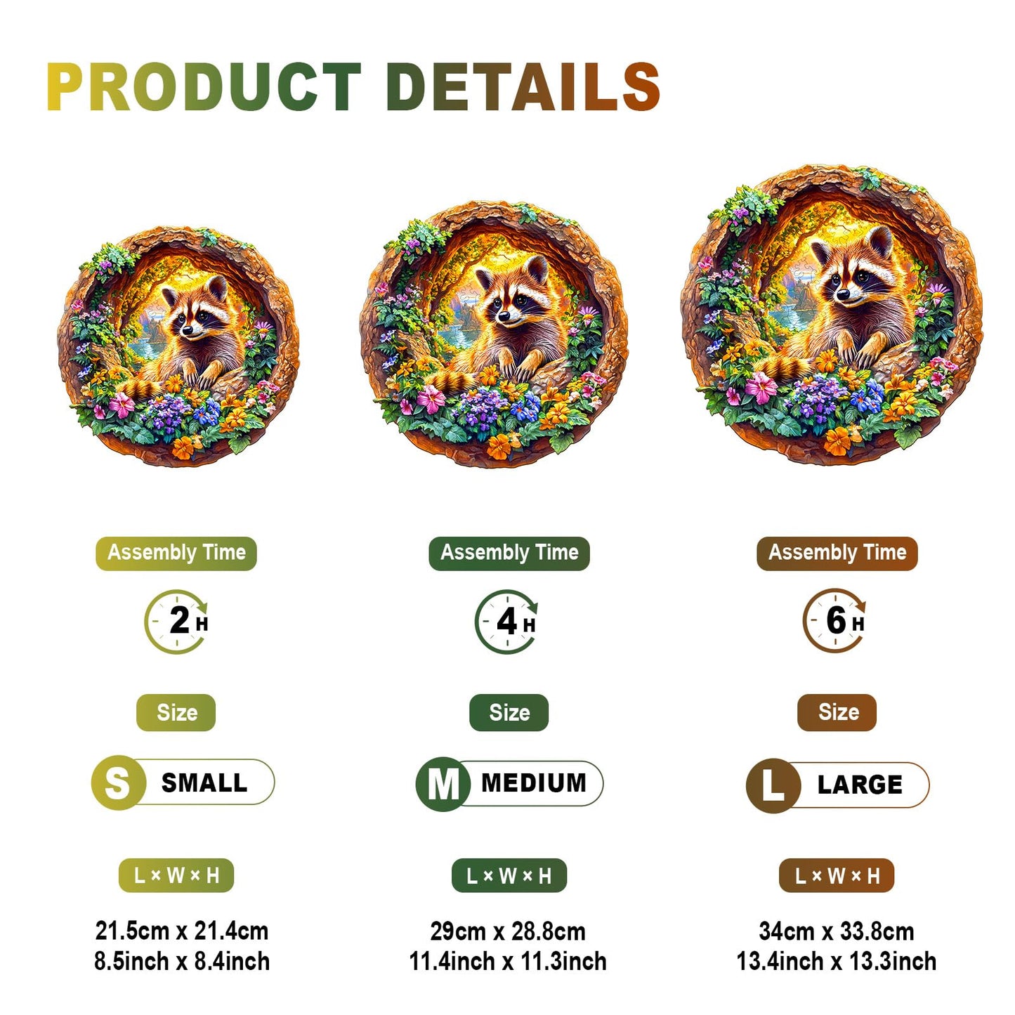 DOCRAGI Wooden Raccoon on Vacation Puzzle – 295-Piece Animal Jigsaw for Adults (13.4 x 13.3 in)