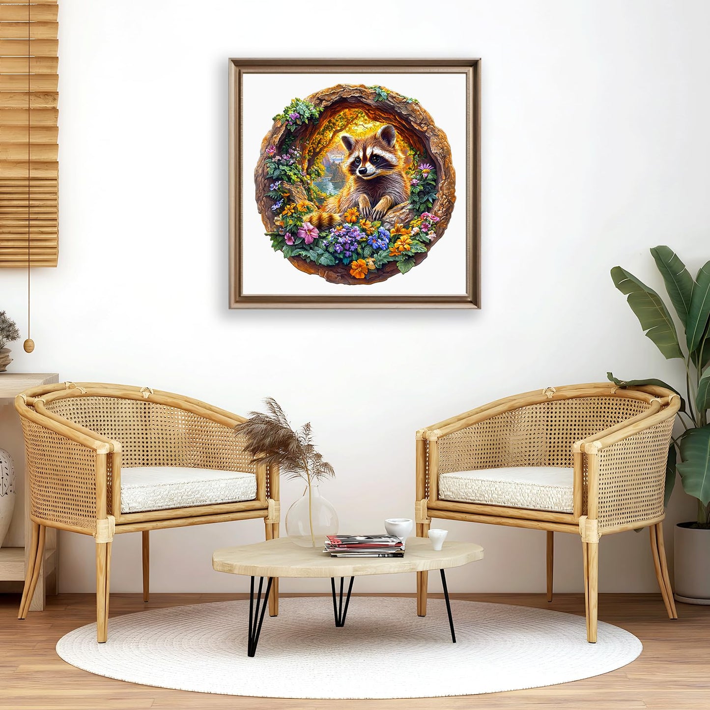 DOCRAGI Wooden Raccoon on Vacation Puzzle – 295-Piece Animal Jigsaw for Adults (13.4 x 13.3 in)