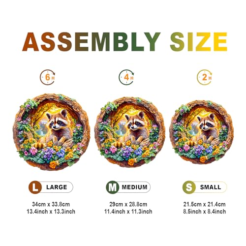 DOCRAGI Wooden Raccoon on Vacation Puzzle – 295-Piece Animal Jigsaw for Adults (13.4 x 13.3 in)