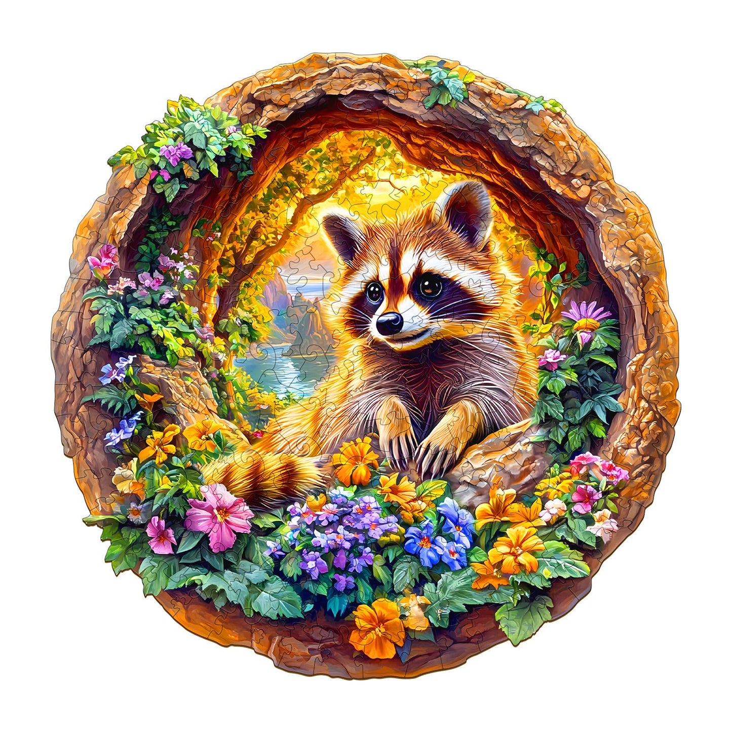 DOCRAGI Wooden Raccoon on Vacation Puzzle – 295-Piece Animal Jigsaw for Adults (13.4 x 13.3 in)