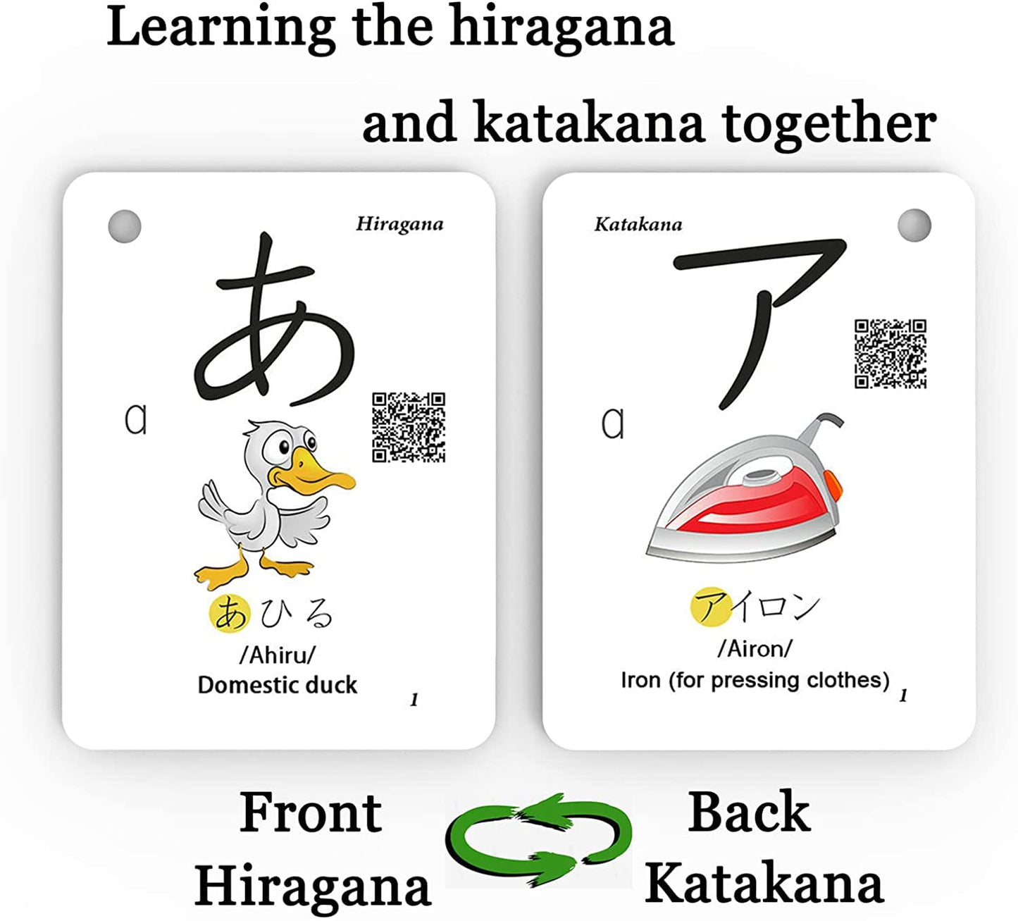 Docdeer Hiragana & Katakana Flash Cards – 104 Hiragana, 104 Katakana, Ring-Bound for Beginners