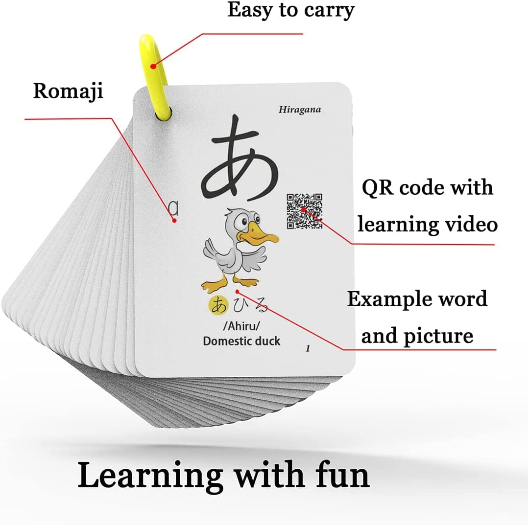 Docdeer Hiragana & Katakana Flash Cards – 104 Hiragana, 104 Katakana, Ring-Bound for Beginners