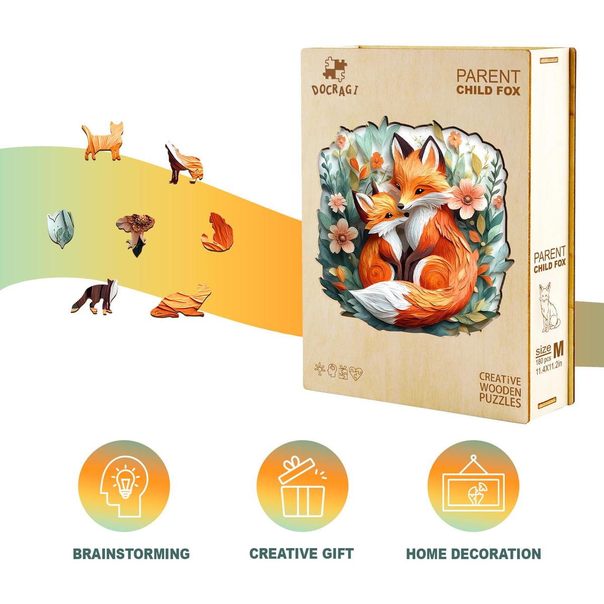 DOCRAGI Wooden Fox Puzzle for Adults — 250 Pieces, 13.4 x 13.1 in | Unique Animal Jigsaw Gift