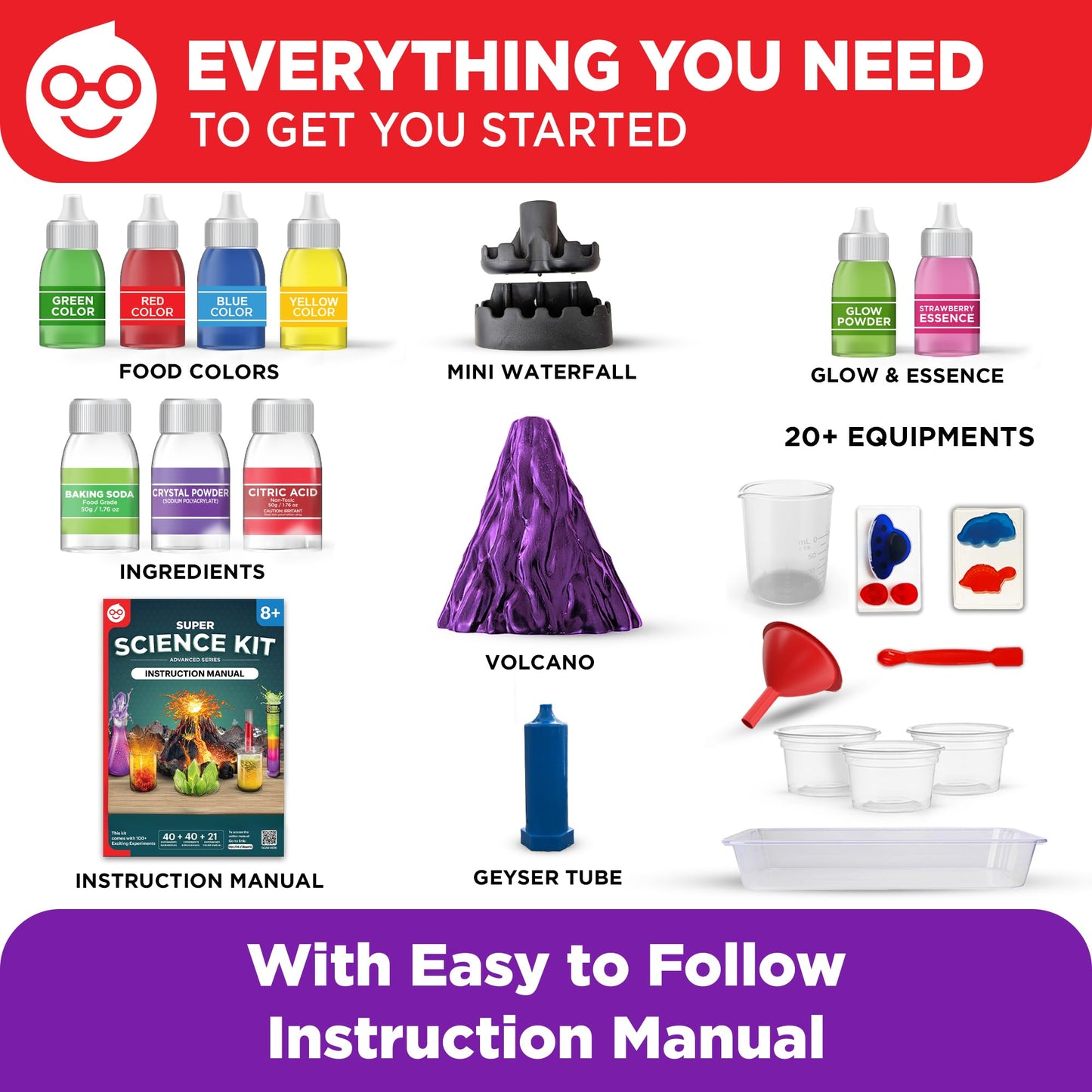 Doctor Jupiter Super Science Kit for Kids 8-12 | 100+ Experiments & Geyser Tube Ideas