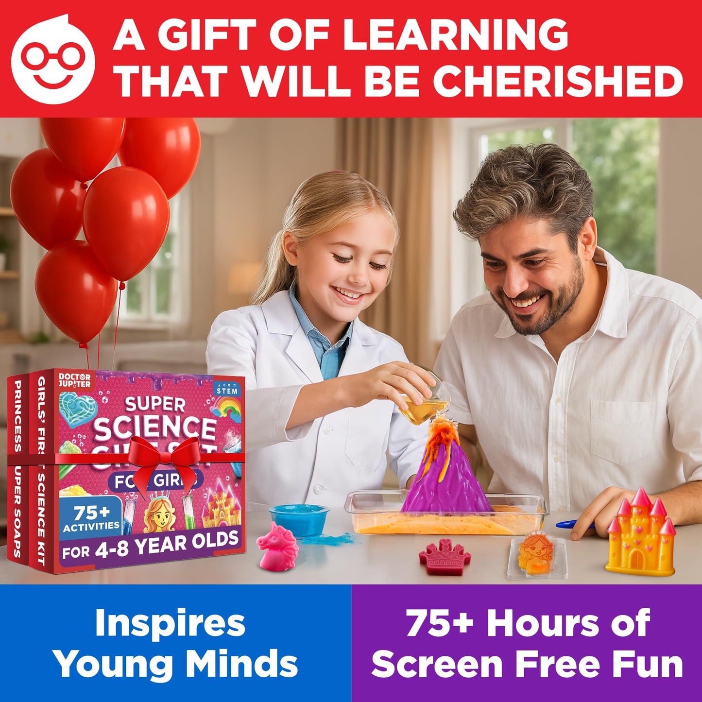 Doctor Jupiter Super Science Gift Set – Girls’ First Science Kit + Princess Soaps (Ages 5+)