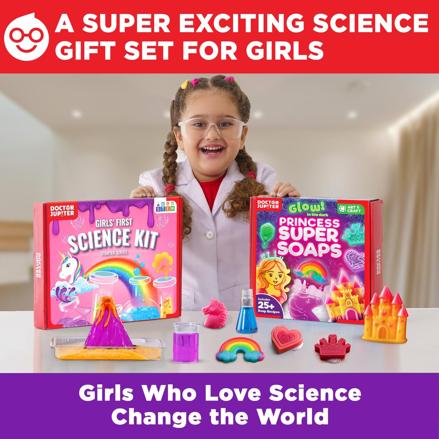 Doctor Jupiter Super Science Gift Set – Girls’ First Science Kit + Princess Soaps (Ages 5+)