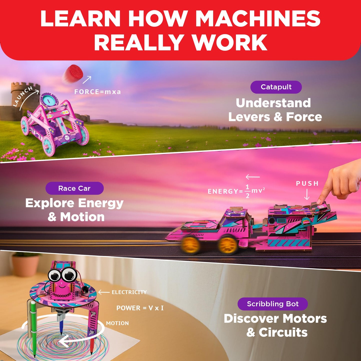 Doctor Jupiter Girls’ Ultimate Engineering Kit for Ages 8+ | Catapult, Race Car & Scribbling Robot
