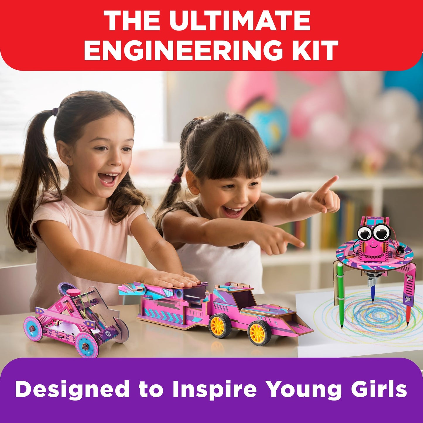 Doctor Jupiter Girls’ Ultimate Engineering Kit for Ages 8+ | Catapult, Race Car & Scribbling Robot