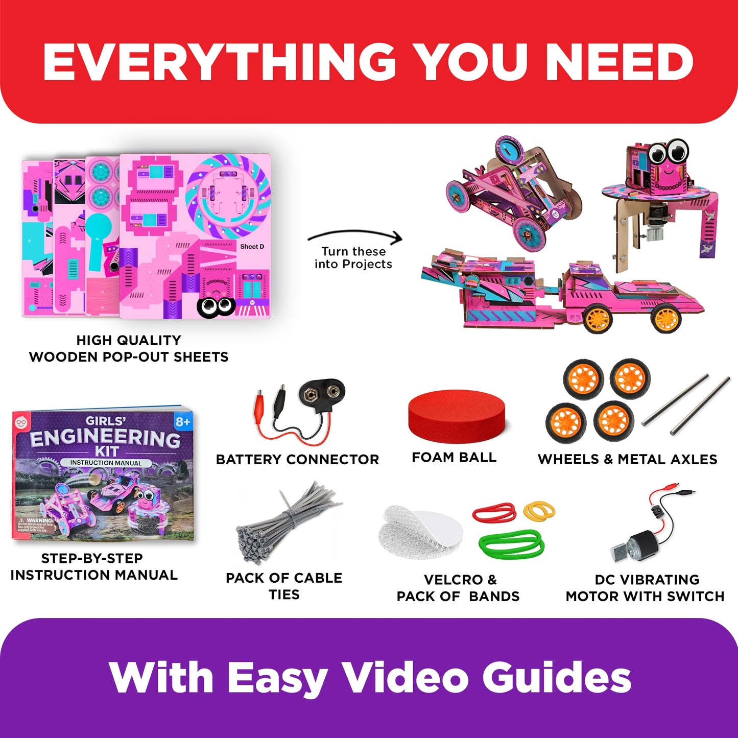 Doctor Jupiter Girls’ Ultimate Engineering Kit for Ages 8+ | Catapult, Race Car & Scribbling Robot