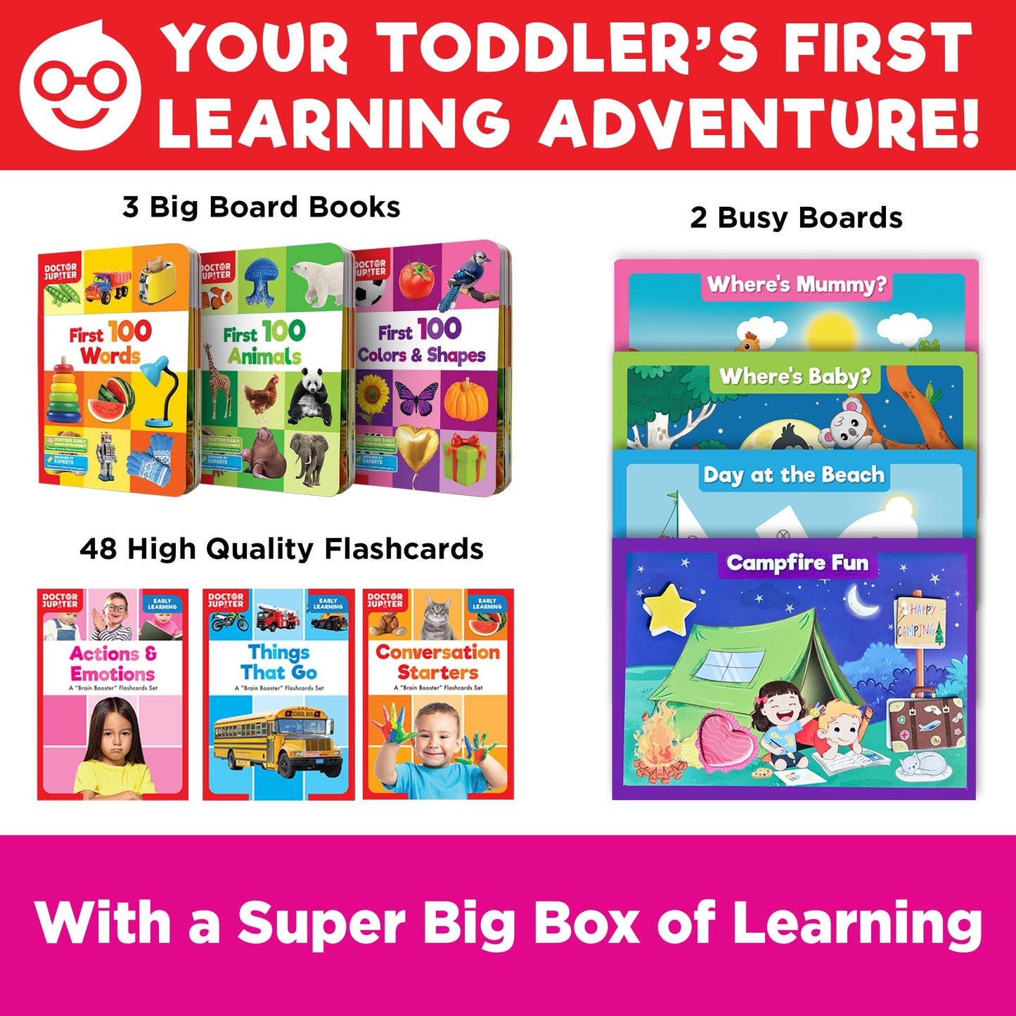 Doctor Jupiter My Big Box of Learning – Toddler Educational Toys for Ages 1-3 | Screen-Free Activities
