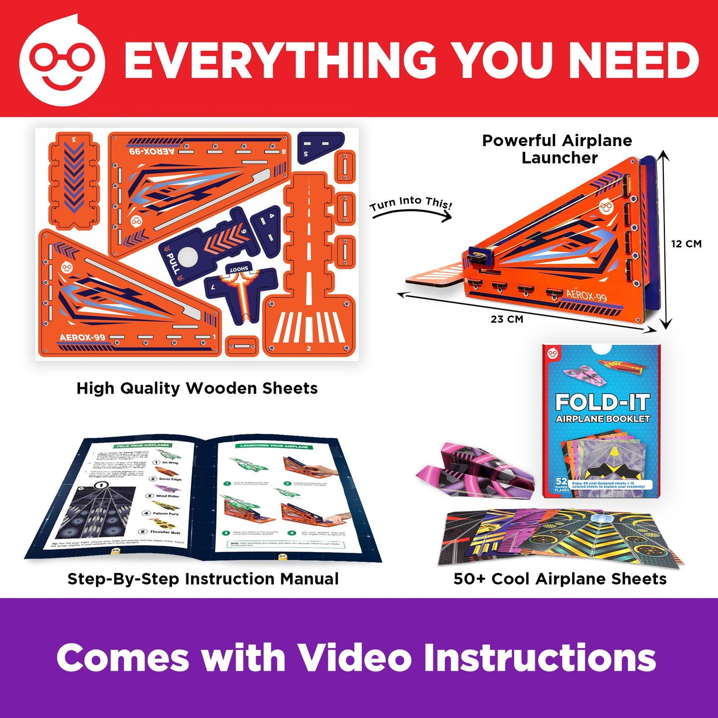 Doctor Jupiter Paper Airplane Book Kit – 50 Planes & Launcher for Kids 6+