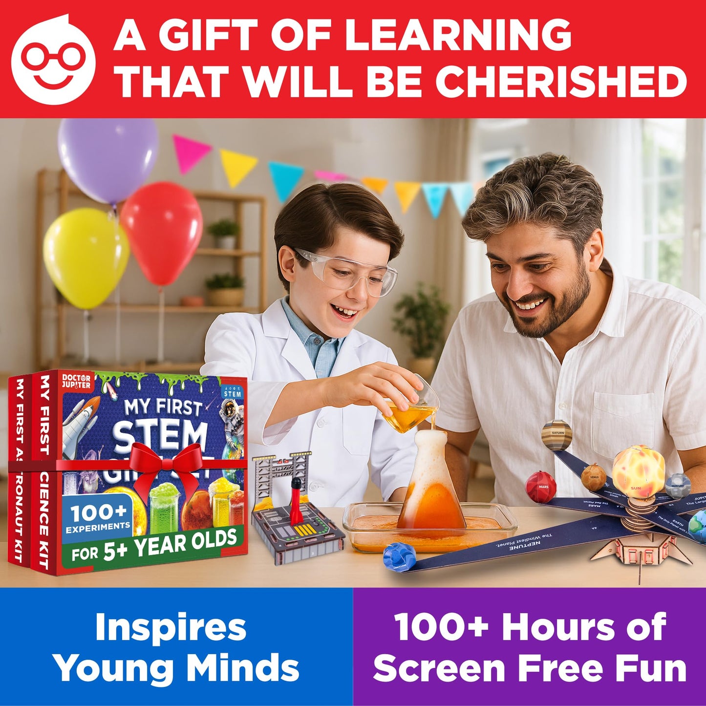 Doctor Jupiter My First STEM Gift Set – 100+ Experiments for Kids Aged 5+ | Science & Space Learning Kit