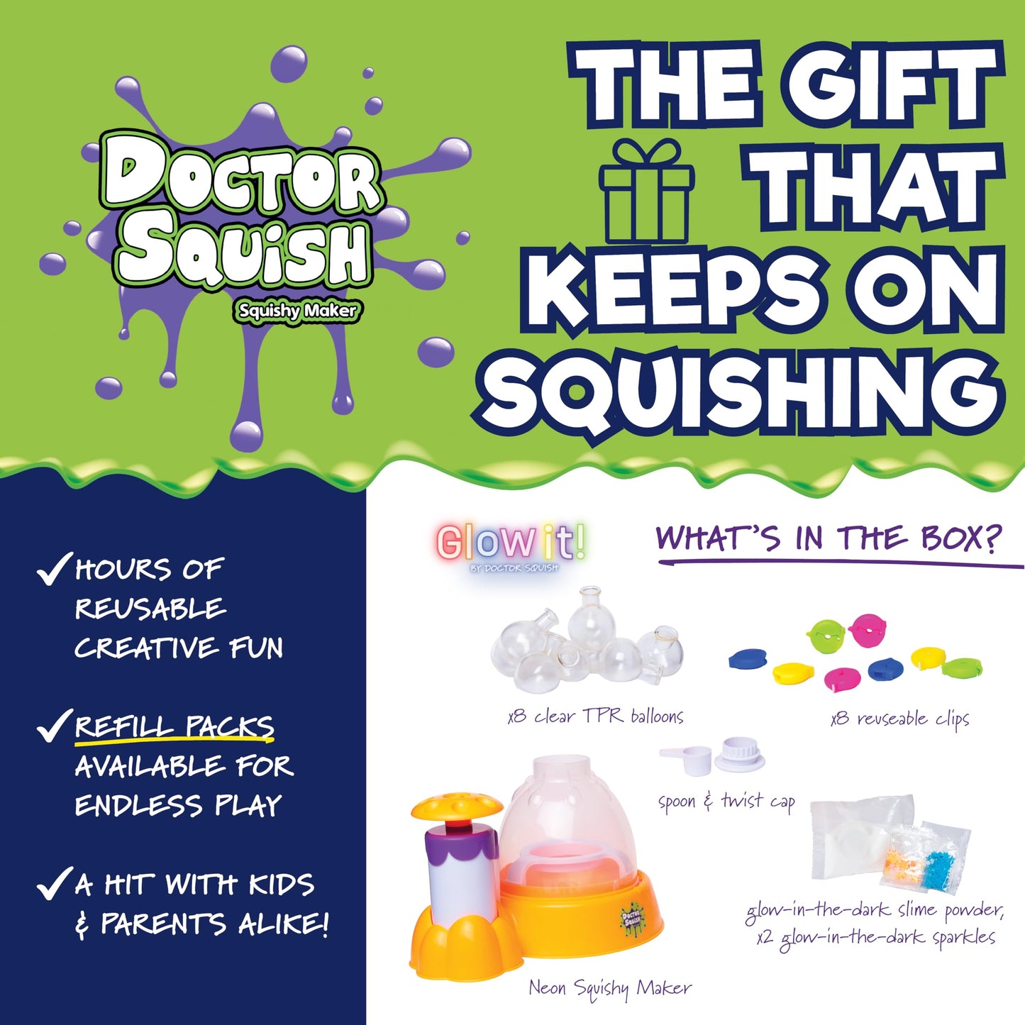 Doctor Squish Neon Squishy Maker Station | Glow In The Dark DIY Kit (Ages 8+)