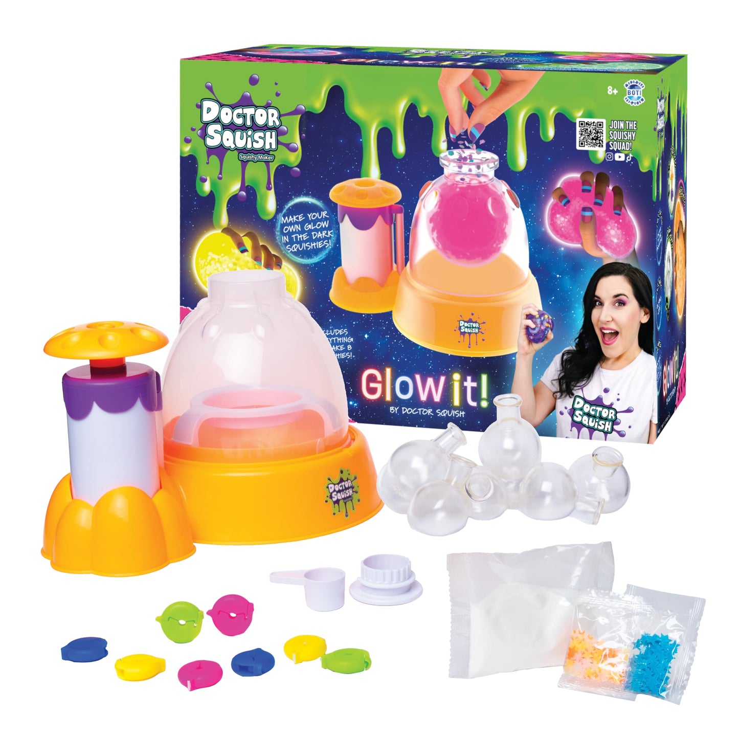 Doctor Squish Neon Squishy Maker Station | Glow In The Dark DIY Kit (Ages 8+)